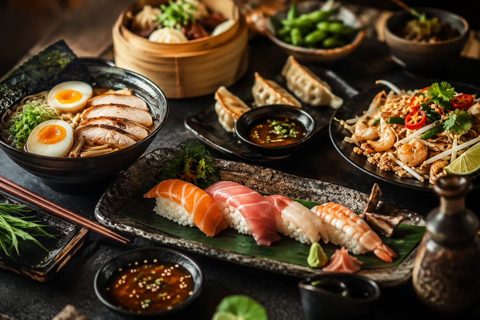 Plats chauds — ramen, sushis, gyozas et pad thaï